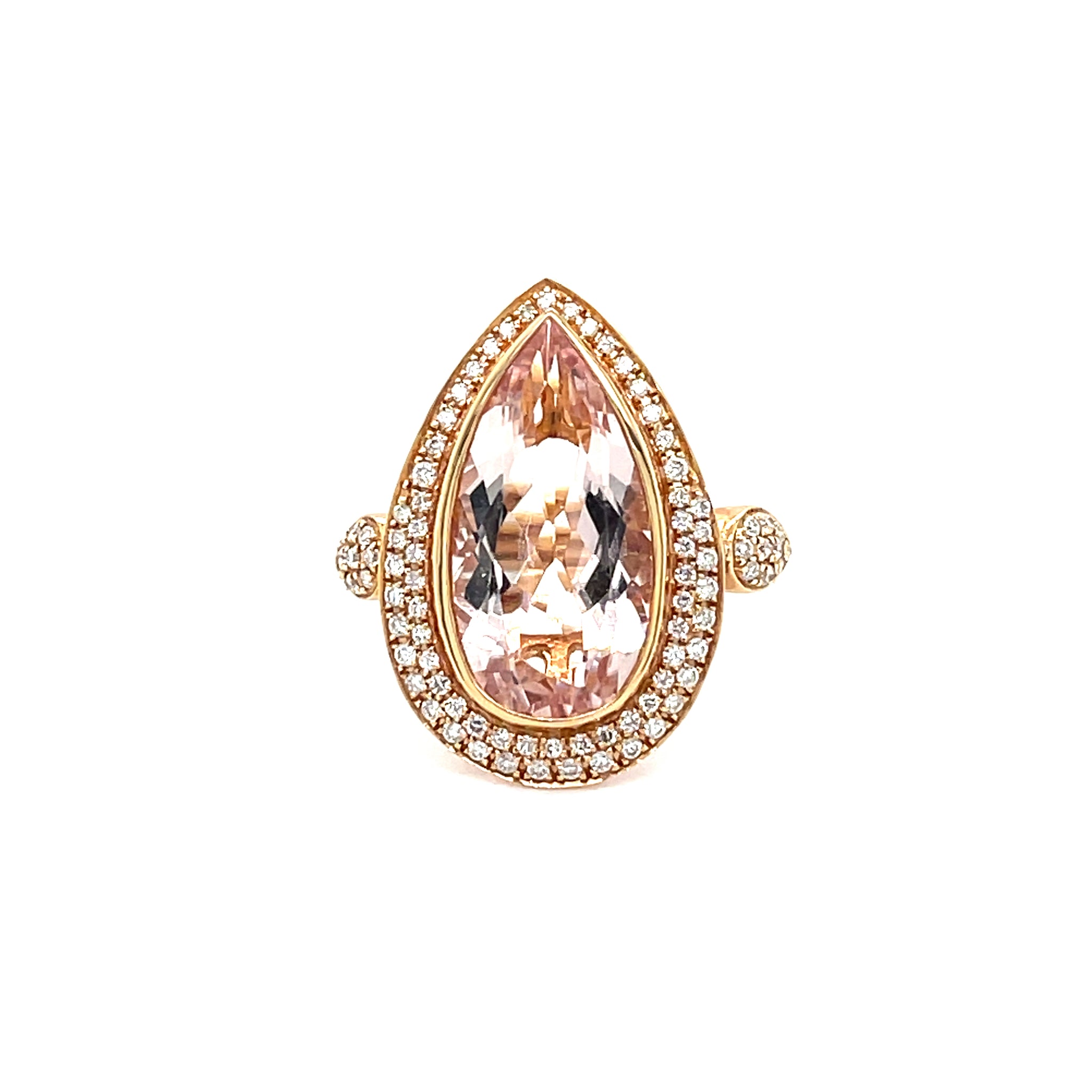 18k Rose Gold 5.35ctw Pear Shape Morganite Diamond Halo Ring