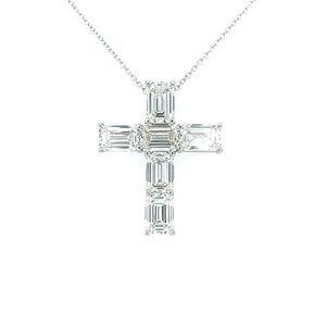 Platinum 6.13ctw 6-Stone Emerald Cut Diamond Cross Pendant