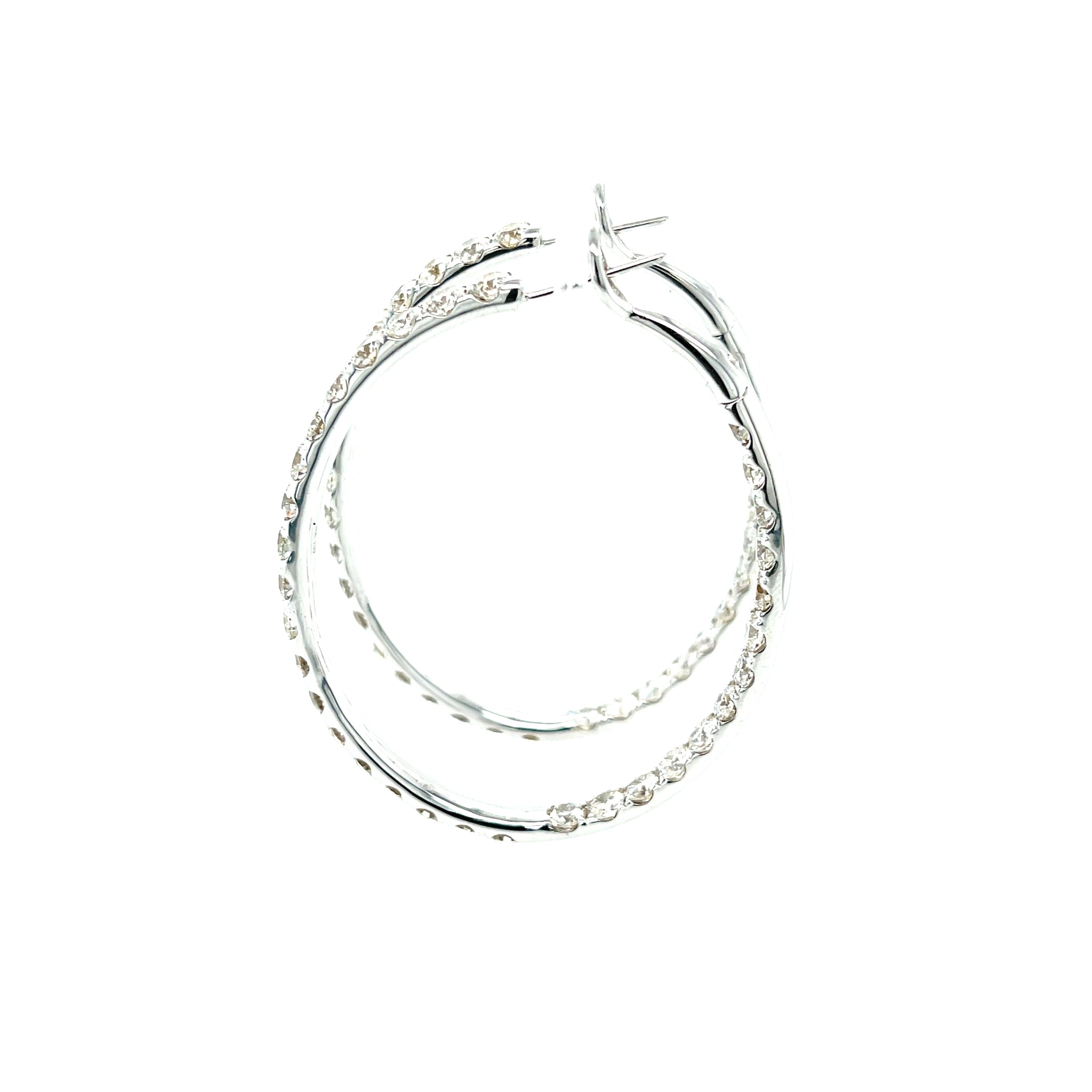 18k White Gold 12.22ctw Round Brilliant Diamond In & Out Oval Hoop Earrings