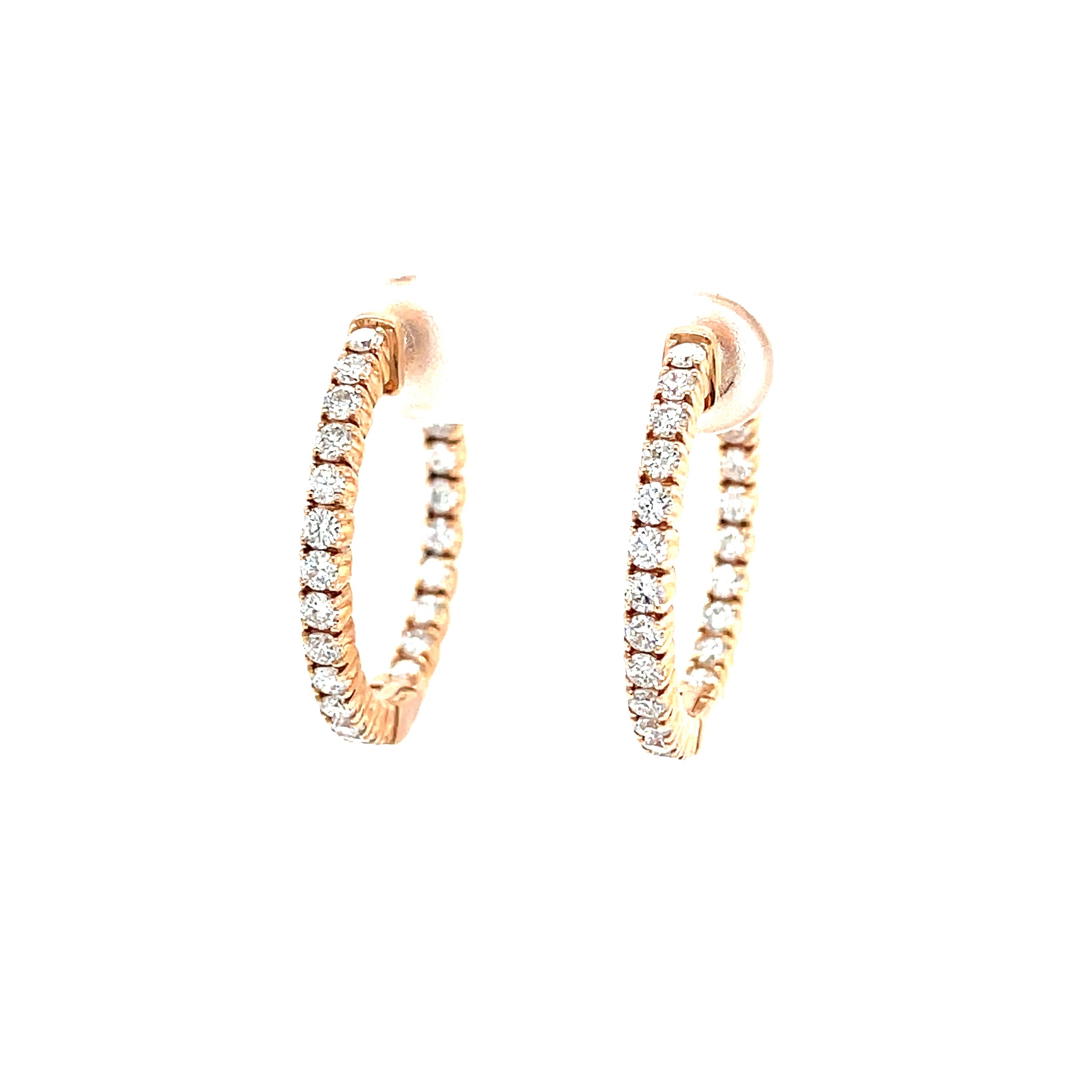 14k Rose Gold 1.42ctw Round Brilliant Cut Diamond In & Out Hoop Earrings