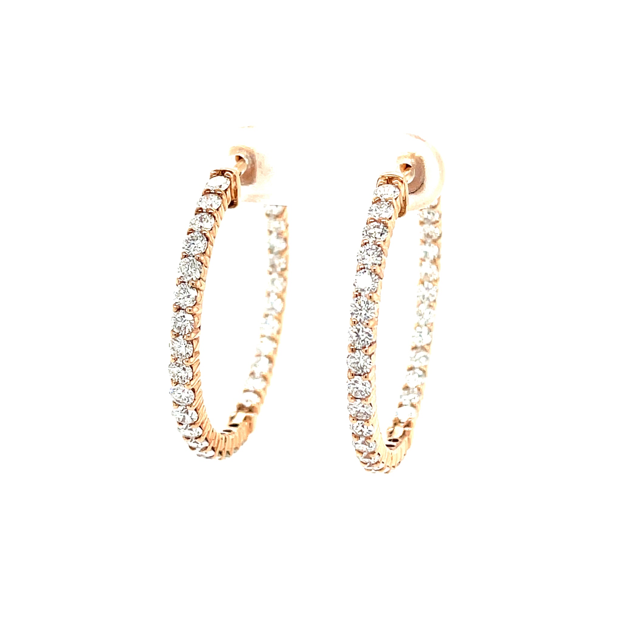 14k Rose Gold 3.33ctw Round Brilliant Cut Diamond In & Out Hoop Earrings
