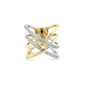 14k White & Yellow Gold .30ctw Diamond Criss-Cross Ring