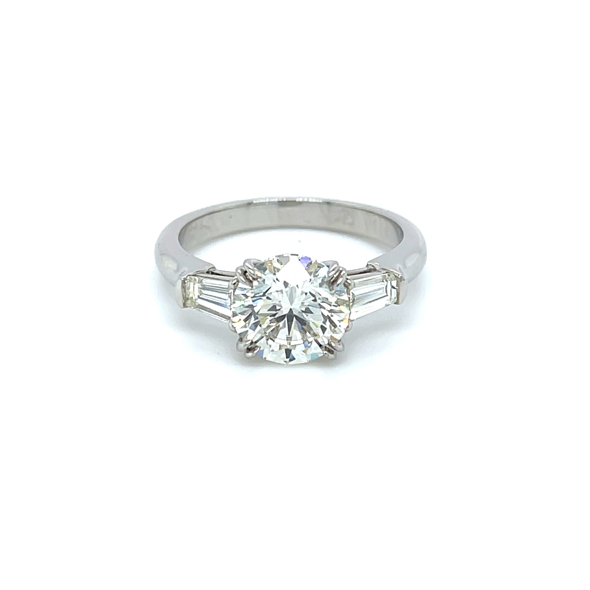 14k White Gold 2.15ct Round Diamond Engagement Ring with Tapered Baguettes