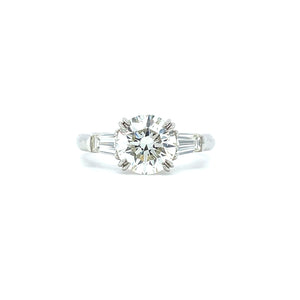 14k White Gold 2.15ct Round Diamond Engagement Ring with Tapered Baguettes