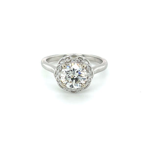14k White Gold 1.40ct Round Brilliant Diamond Flower Halo Ring
