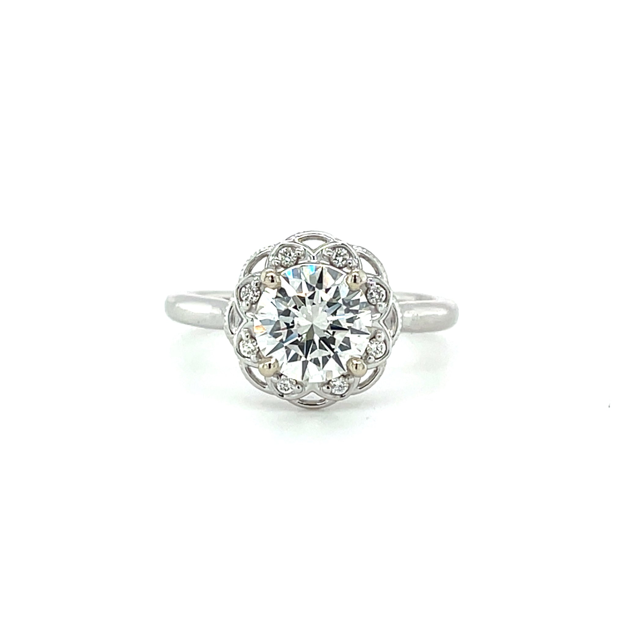 14k White Gold 1.40ct Round Brilliant Diamond Flower Halo Ring