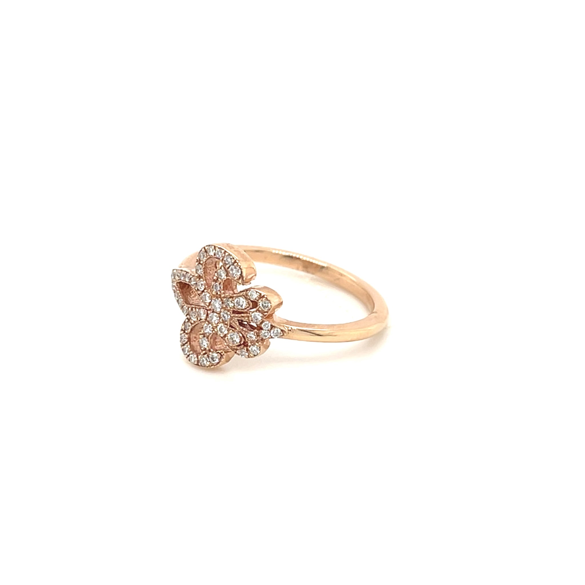 14k Rose Gold .25ctw Diamond Pave Sideways Fleur de Lis Ring