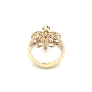 14k Yellow Gold .68ctw Small Pave Diamond Fleur de Lis Ring