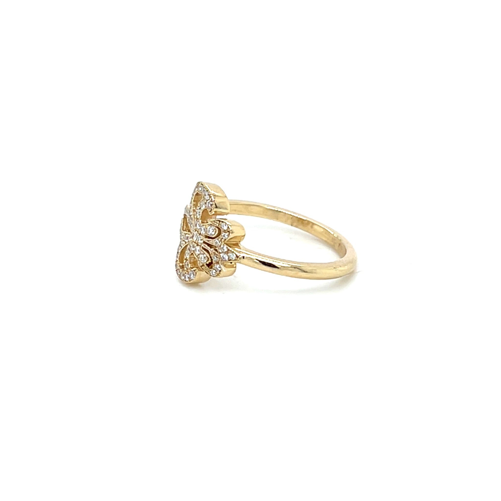 14k Yellow Gold .20ctw Diamond Pave Sideways Fleur de Lis Ring