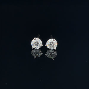 18k White Gold 1.00ctw Diamond 3-Prong Stud Earrings