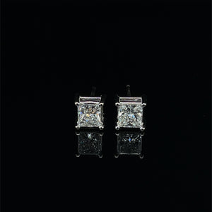 14k White Gold 1.07ctw Princess Cut Diamond 4-Prong Stud Earrings