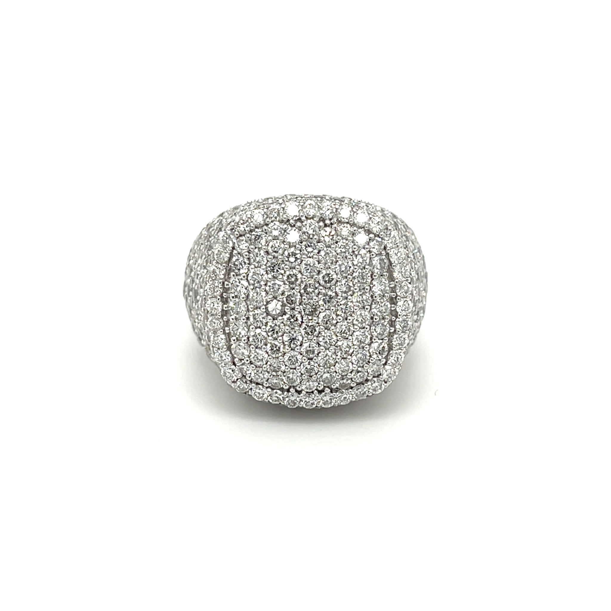14k White Gold 6.46ctw Diamond Pave Cushion Top Ring