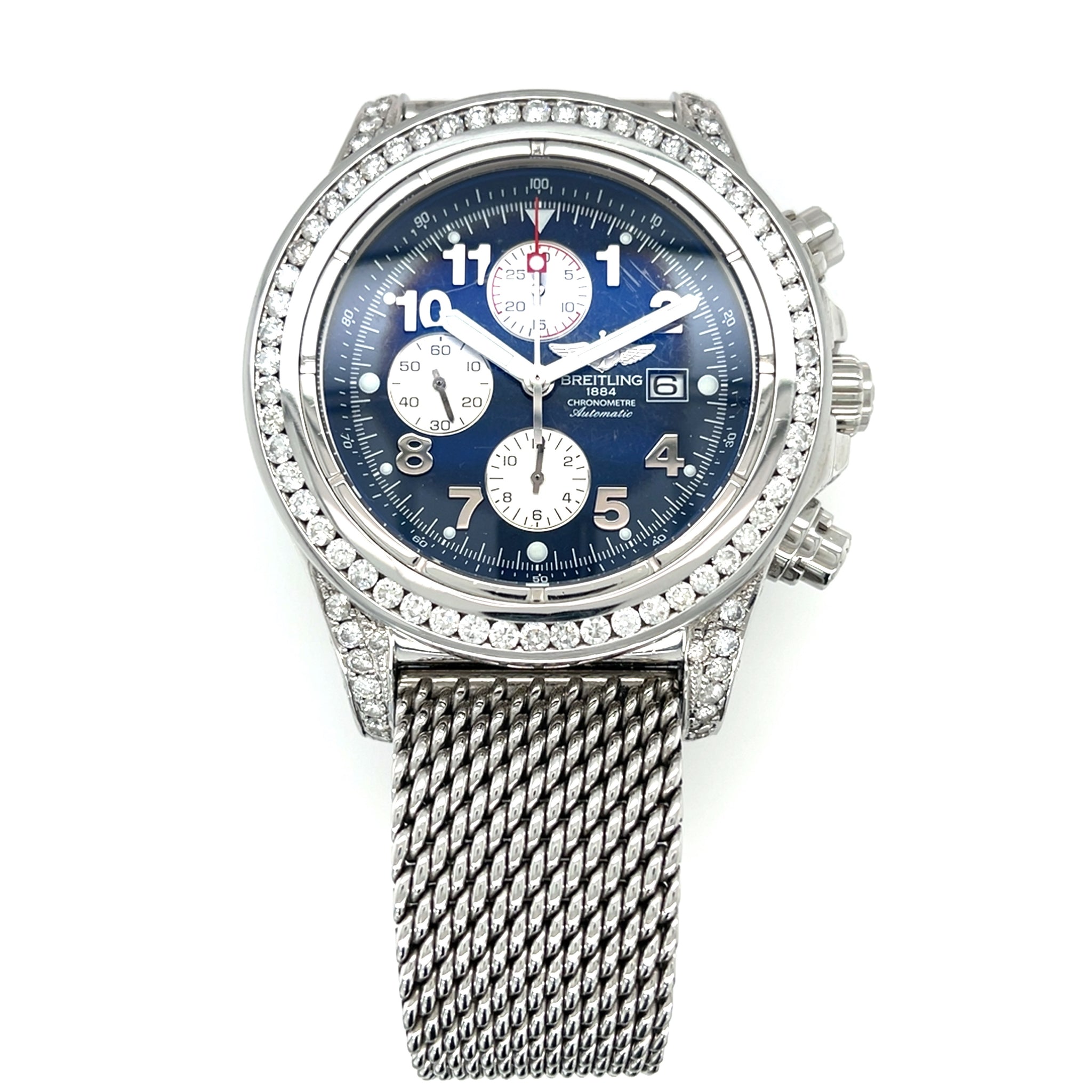 Stainless Steel Breitling Super Avenger Chronograph Pave Diamond Case