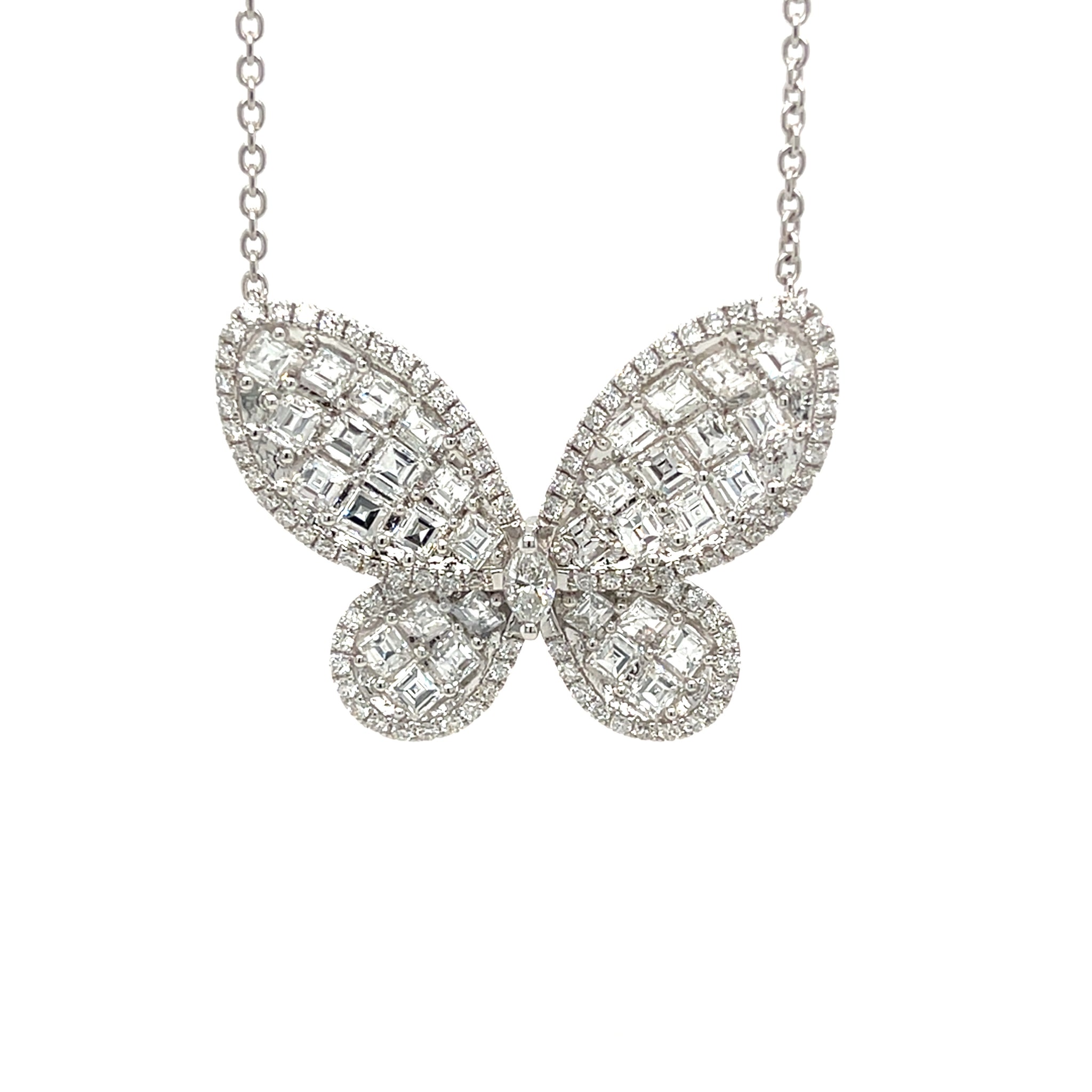18k White Gold 4.09ctw Diamond Butterfly Necklace