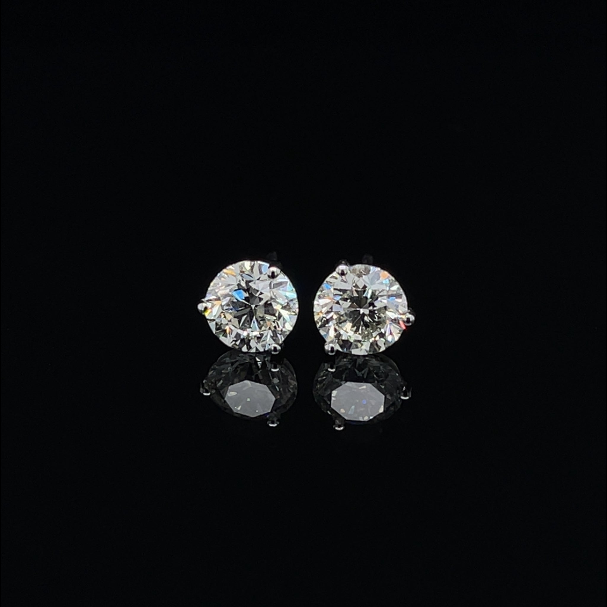 14k White Gold 2.02ctw Diamond 3-Prong Stud Earrings