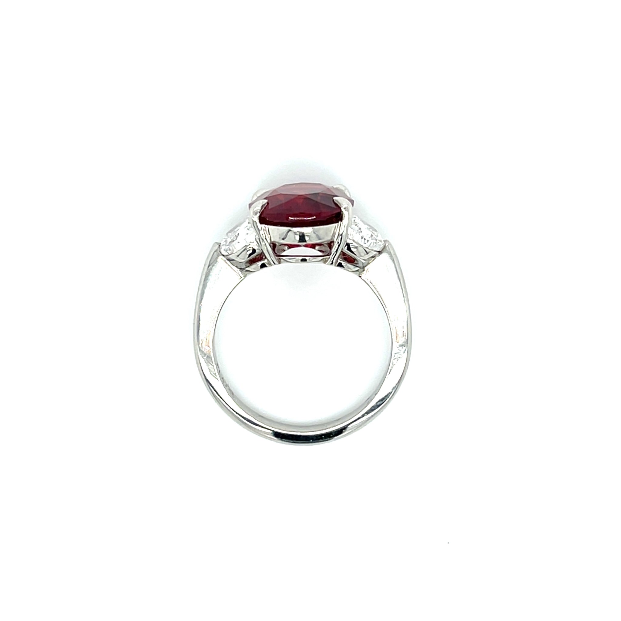 Platinum 5.20ct Oval Ruby Half Moon Diamond Accent Ring