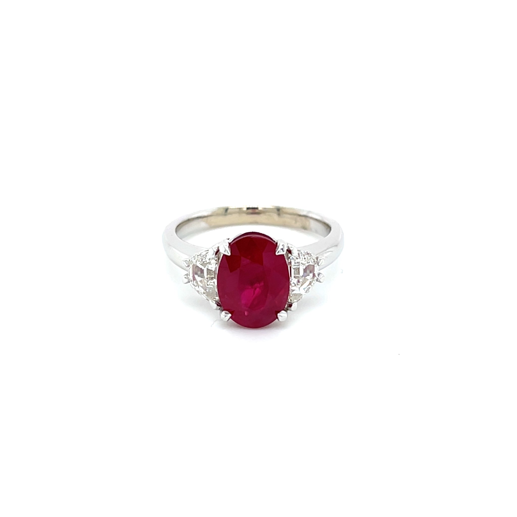 14k White Gold Oval Ruby Half Moon Diamond Accent Ring