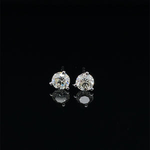 14k White Gold 1.02ctw Diamond 3-Prong Martini Stud Earrings