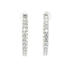14k White Gold 5.40ctw Round Brilliant Diamond In & Out Hoop Earrings