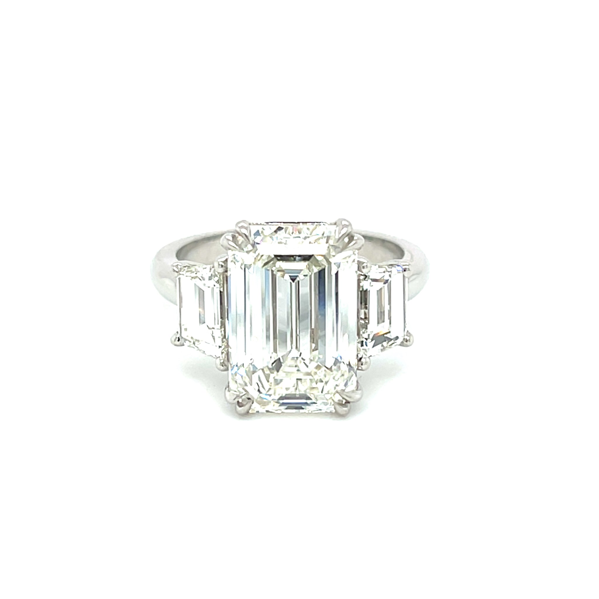 Platinum 5.88ct Emerald Cut Diamond Trapezoid Diamond Accent Ring