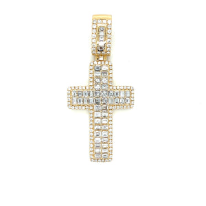 14k Yellow Gold 5.91ctw Round Brilliant & Emerald Cut Diamond Cross Pendant