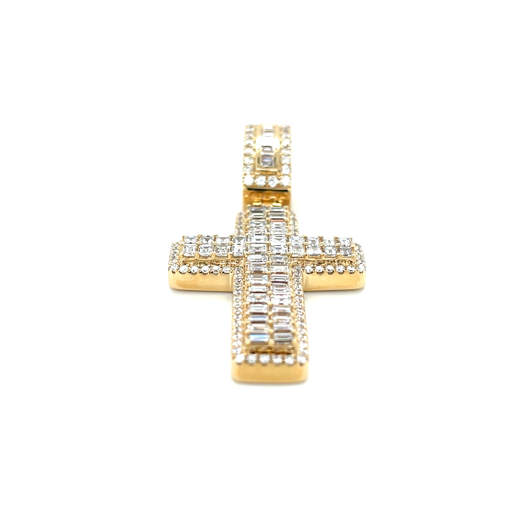 14k Yellow Gold 5.91ctw Round Brilliant & Emerald Cut Diamond Cross Pendant