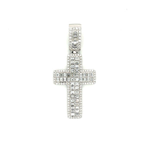 14k White Gold 5.65ctw Round Brilliant & Emerald Cut Diamond Cross Pendant