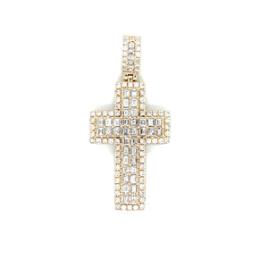 14k Yellow Gold 6.91ctw Round Brilliant & Emerald Cut Diamond Cross Pendant