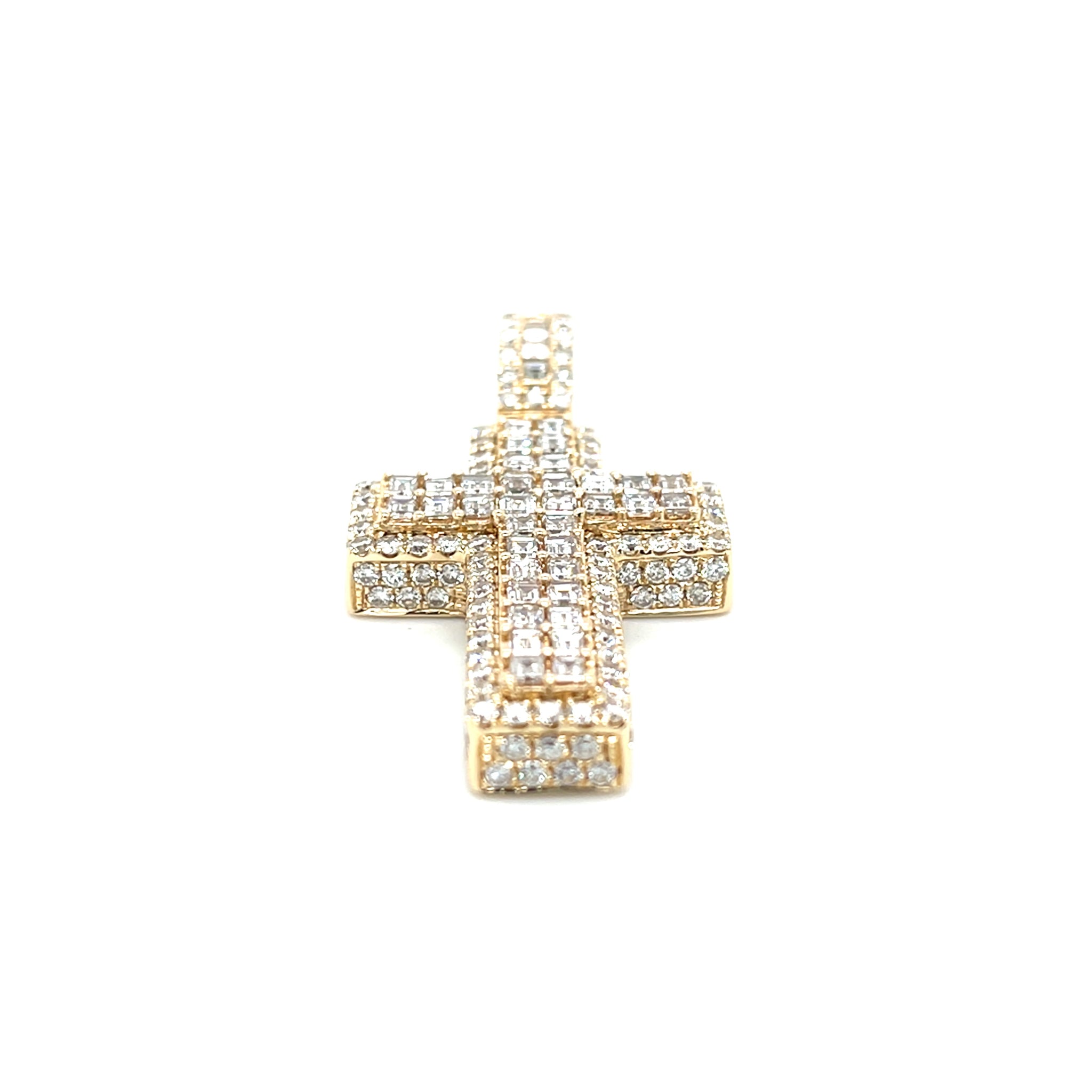 14k Yellow Gold 6.91ctw Round Brilliant & Emerald Cut Diamond Cross Pendant
