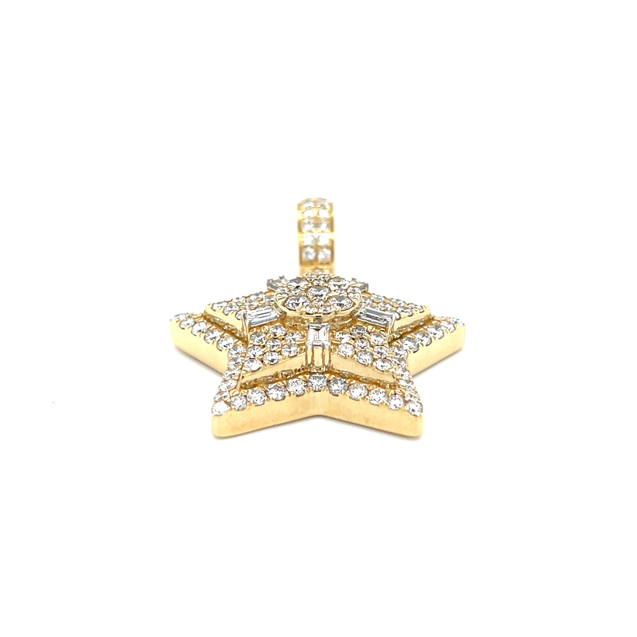 14k Yellow Gold 4.06ctw Round Brilliant & Baguette Diamond Star Pendant