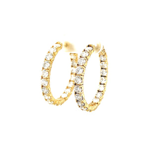 14k Yellow Gold 7.01ctw Round Brilliant Diamond In & Out Hoop Earrings