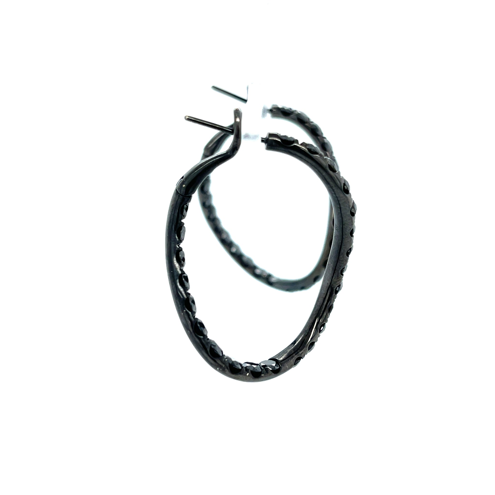 18k Black Gold 7.50ctw Round Cut Black Diamond Twist Hoop Earrings
