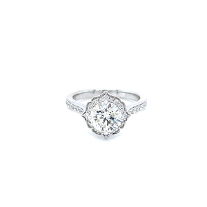14k White Gold 1.51ct Round Brilliant Cut Diamond Flower Halo Ring