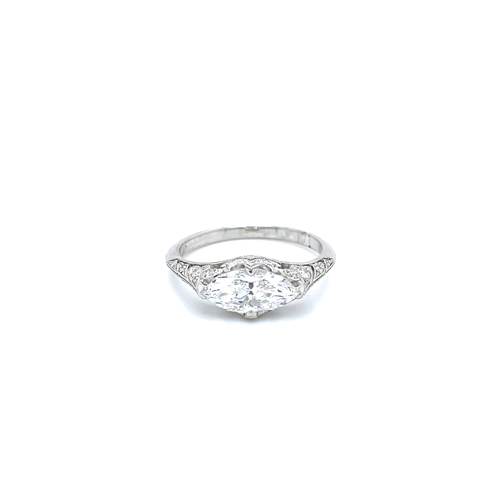 Platinum 1.17ct Marquise Diamond East-West Set Antique Style Ring