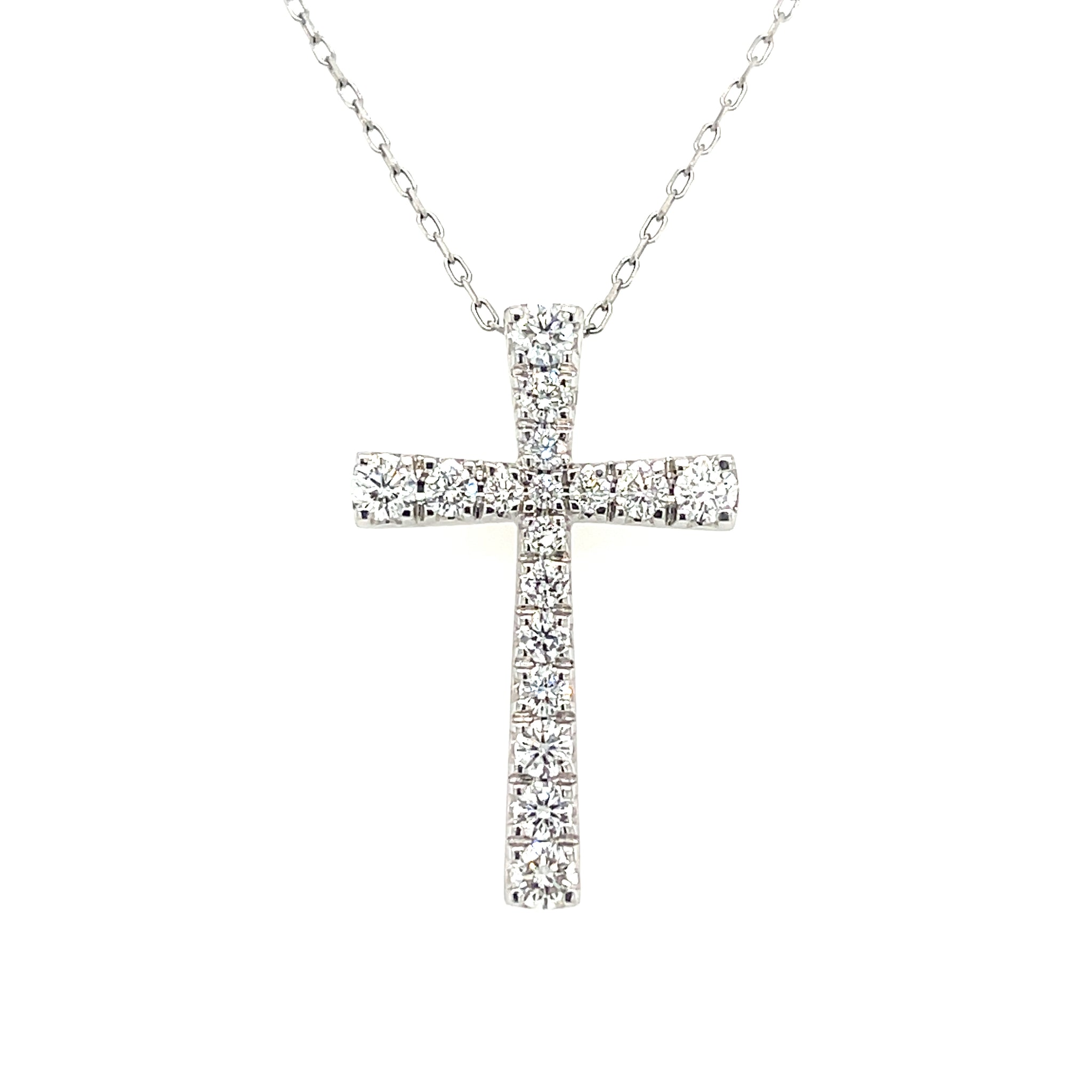 14k White Gold 1.00ctw Lab Grown Diamond Cross Necklace