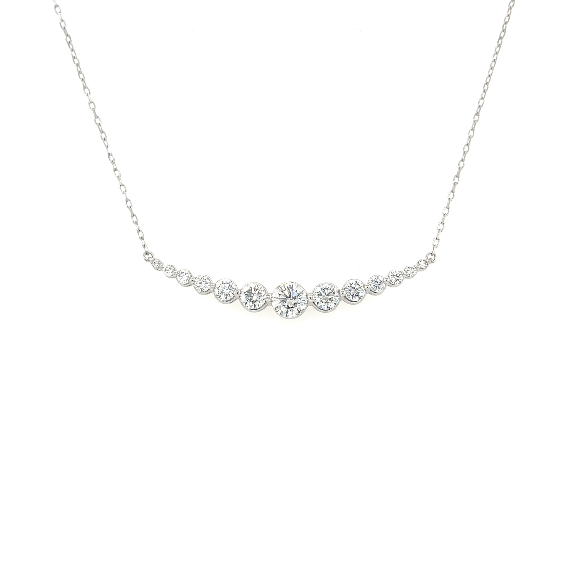 14k White Gold 1.50ctw Lab Grown Graduated Diamond Bar Necklace