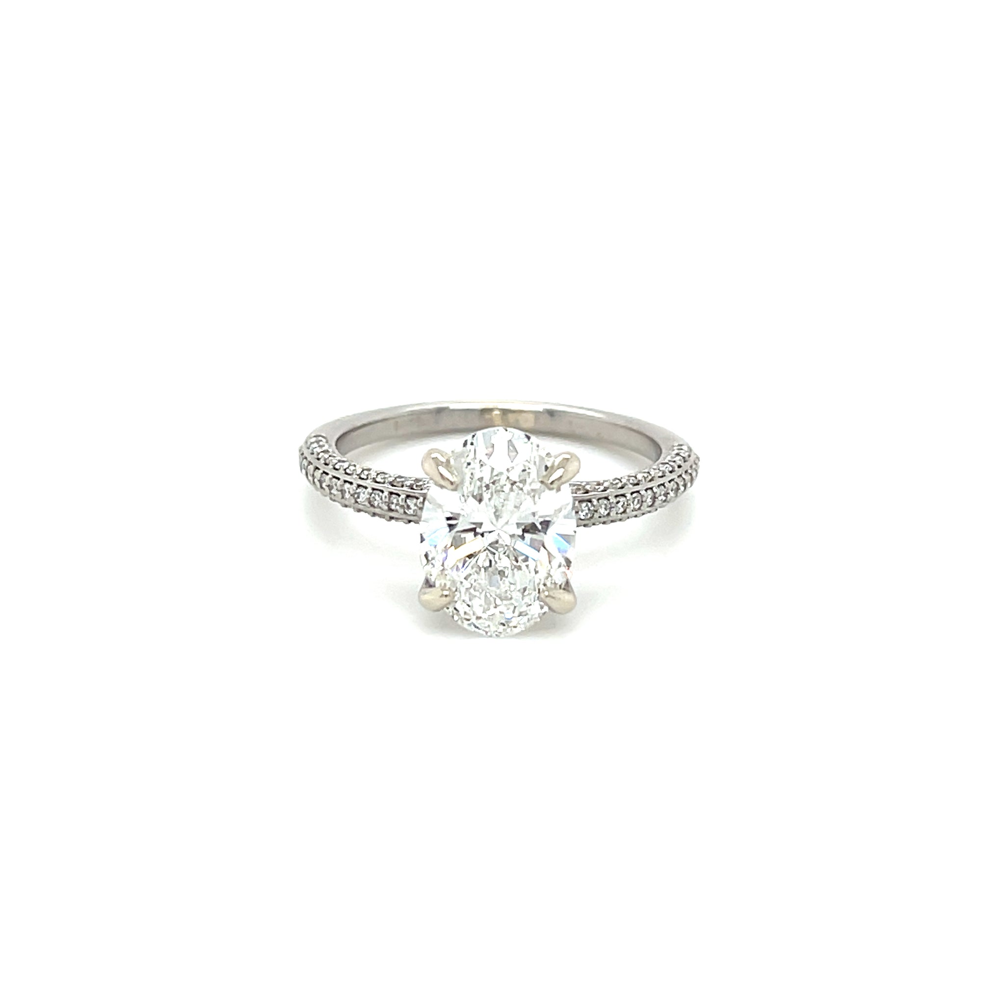 14k White Gold 2.39ct Lab Grown Oval Cut Diamond Pave Ring