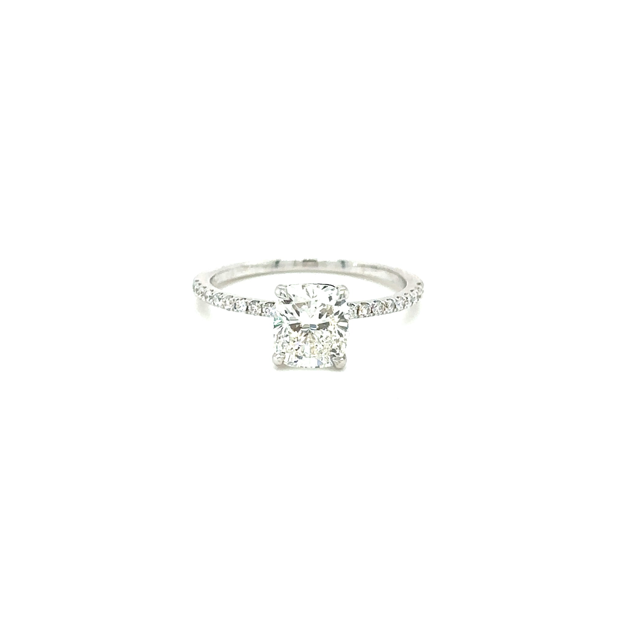 14k White Gold 1.42ct Cushion Diamond Ultra Thin Pave Solitaire Ring