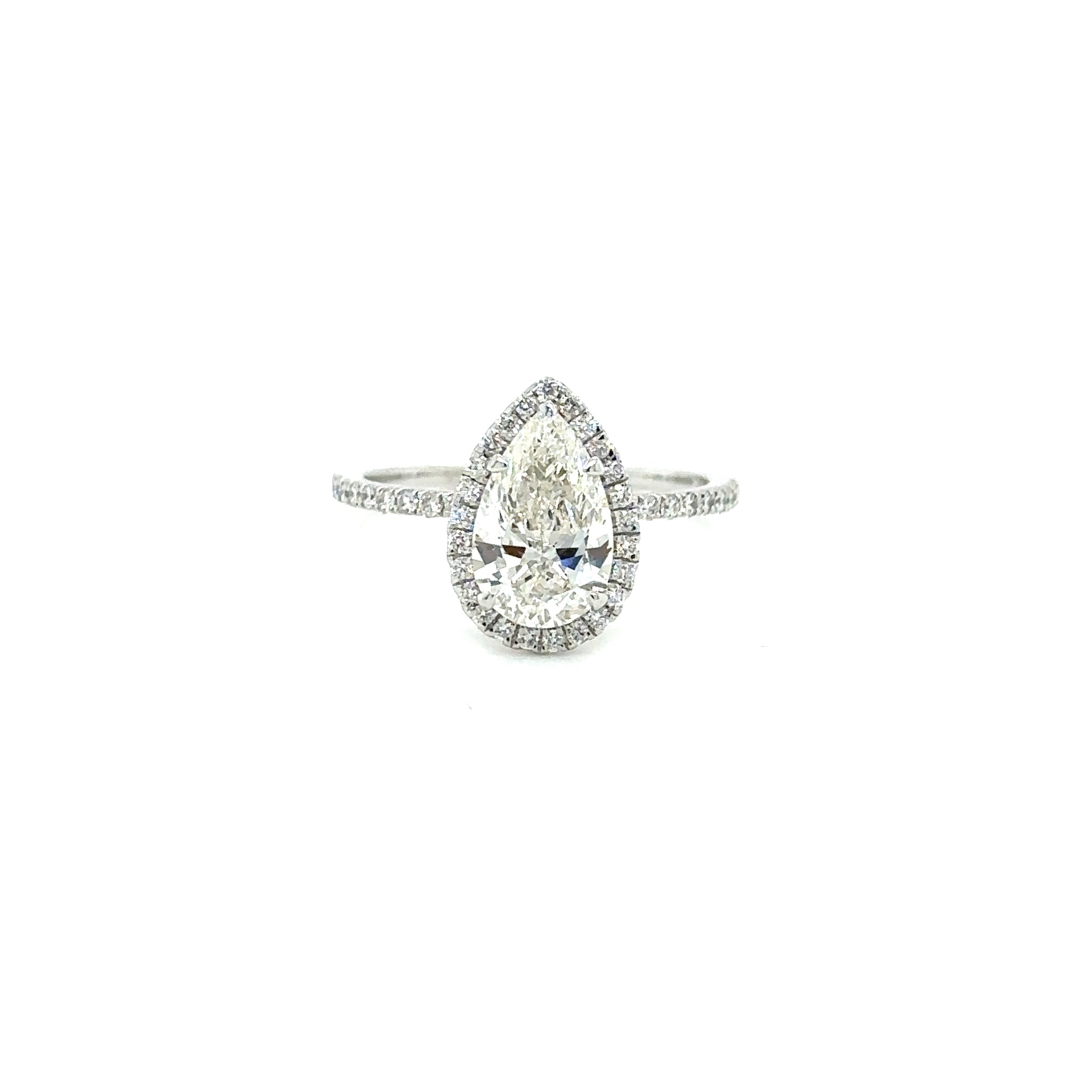 14k White Gold 1.51ct Pear Shape Diamond Ultra Thin Halo Ring