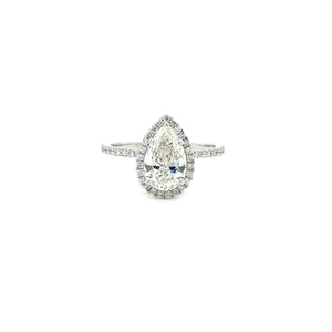 14k White Gold 1.51ct Pear Shape Diamond Ultra Thin Halo Ring