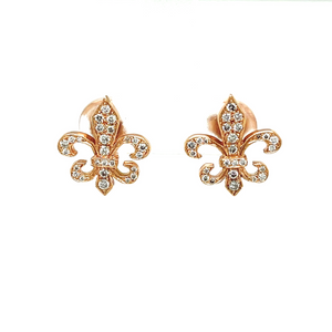 14k Rose Gold .49ctw Mini Diamond Fleur de Lis Stud Earrings