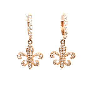 14k Rose Gold Mini Diamond Fleur de Lis Dangle Earrings