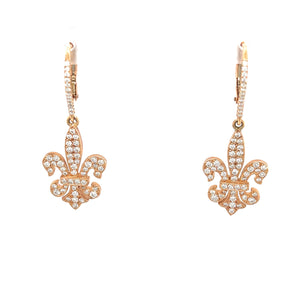 14k Rose Gold Diamond Fancy Fleur de Lis Dangle Earring