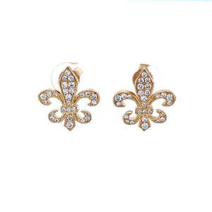14k Yellow Gold Mini Fleur de Lis Diamond Stud Earrings