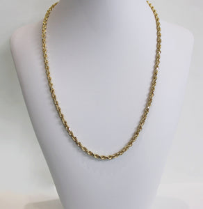 14k Yellow Gold 22" 4mm Diamond Cut Rope Chain Necklace